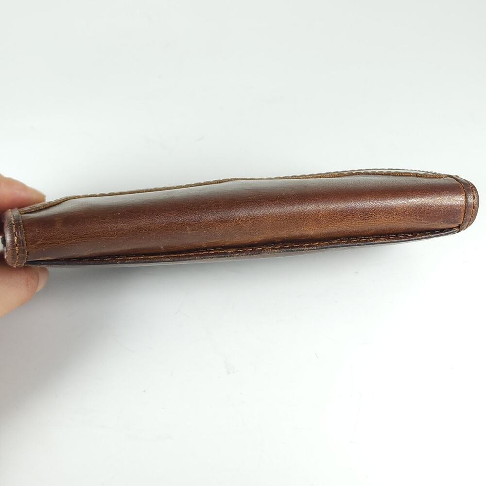 Frye Melissa Continental Cognac Brown Distressed Leather Snap Trifold Wallet - Picture 8 of 13